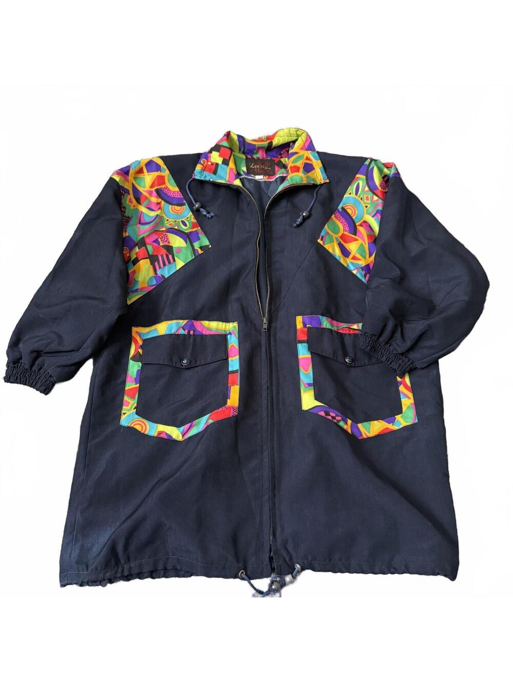 Vintage Colorblock Abstract Windbreaker Jacket L 90s Festiva - Picture 1 of 6